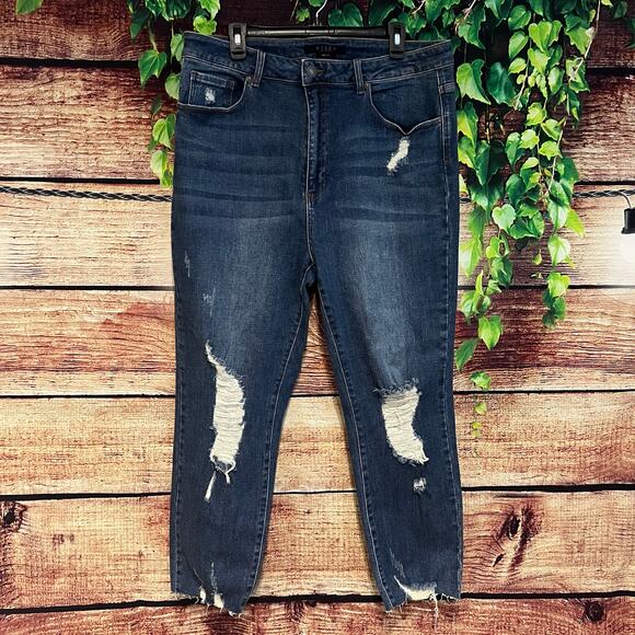Risen Jeans Womens 2XL XXL Blue Stretch Hi-Rise Distressed Denim Pants Skinny - Picture 1 of 3